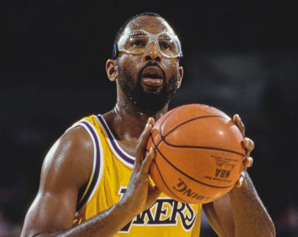 James Worthy of the Los Angeles Lakers against the New York Knicks
