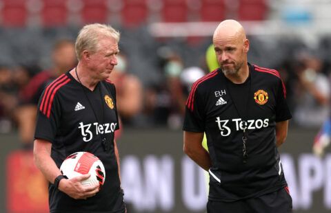 Manchester United boss Erik ten Hag and assistant coach Steve McClaren watching on