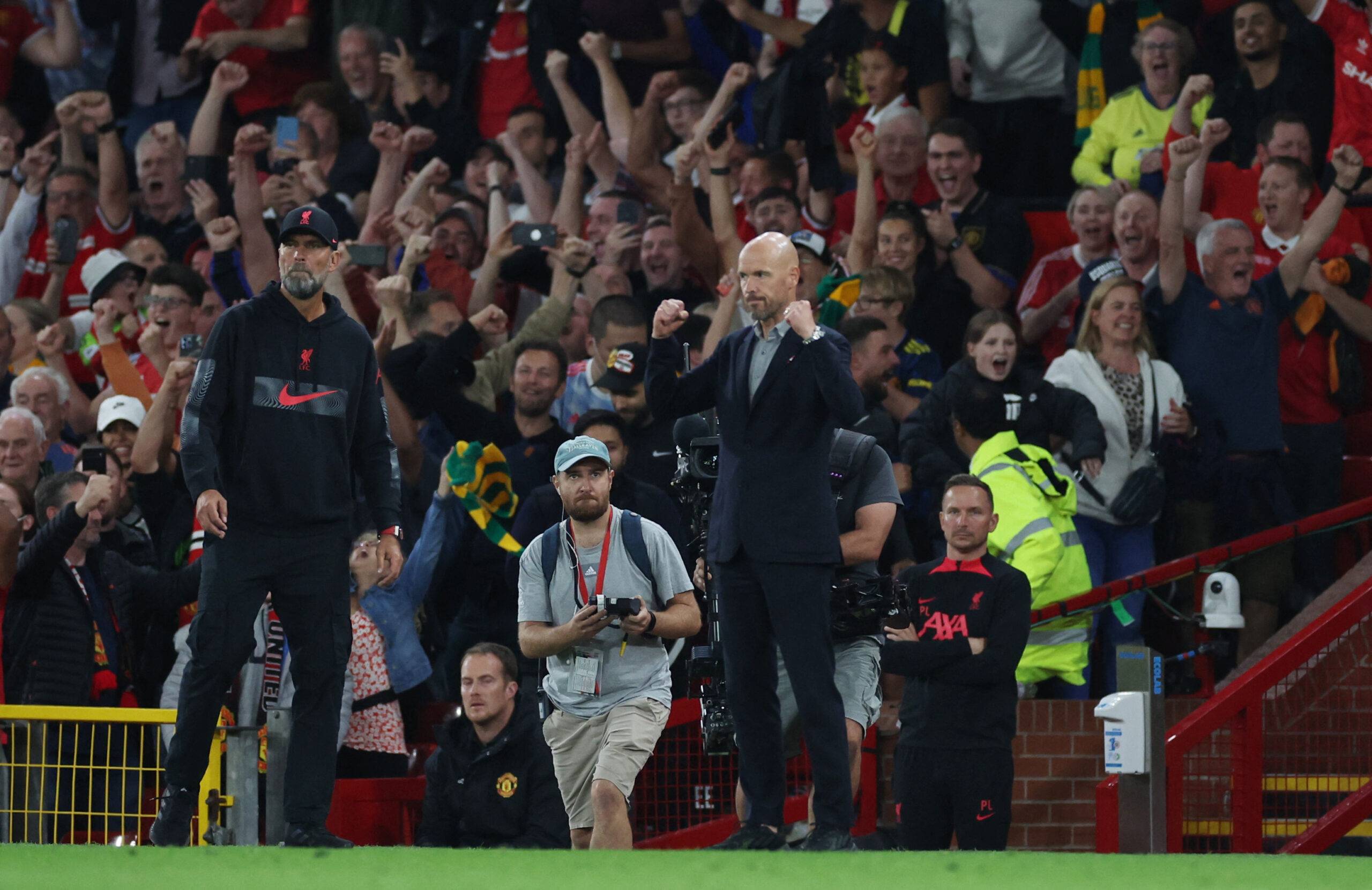 Manchester United manager Erik ten Hag celebrates after the match
