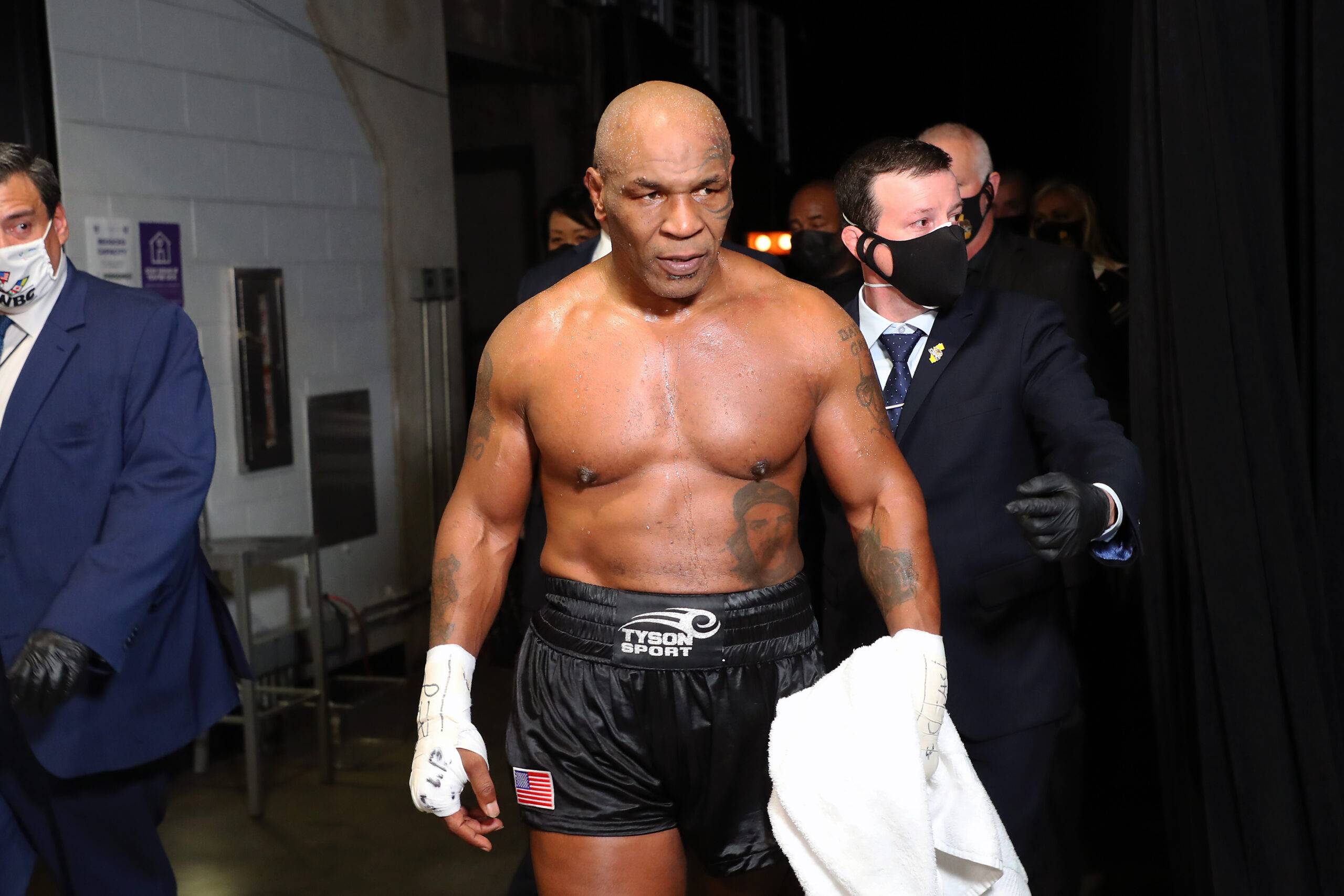 Mike Tyson walks to the ring
