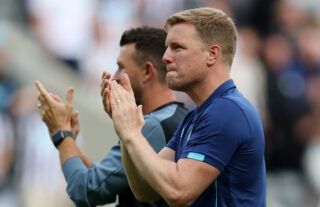Newcastle United manager Eddie Howe applauds fans after the match