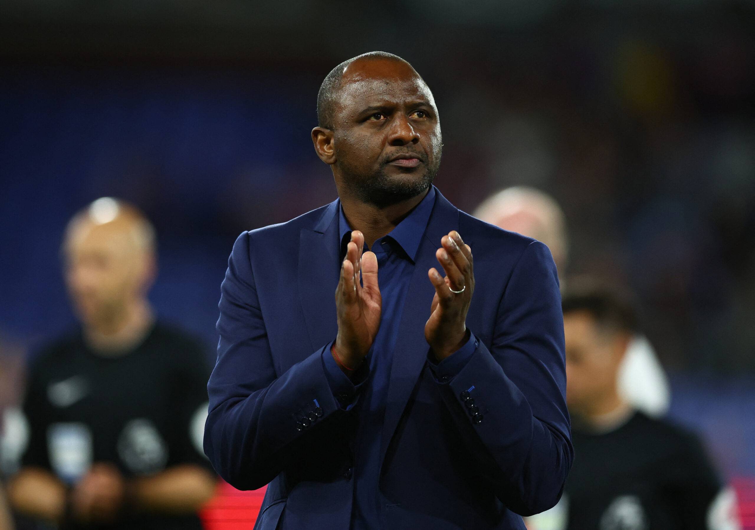 Crystal Palace manager Patrick Vieira applauds the supporters