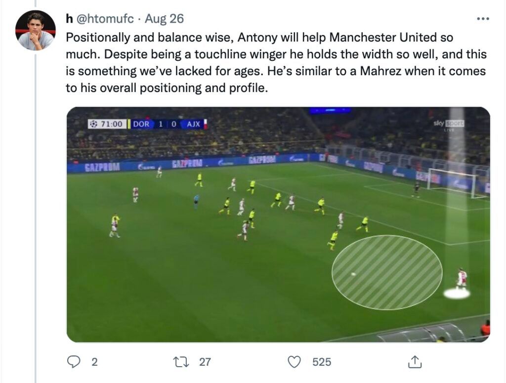 Antony will help Man Utd positionally.