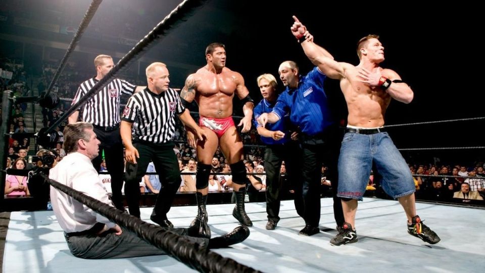 John Cena and Batista at the 2005 Royal Rumble