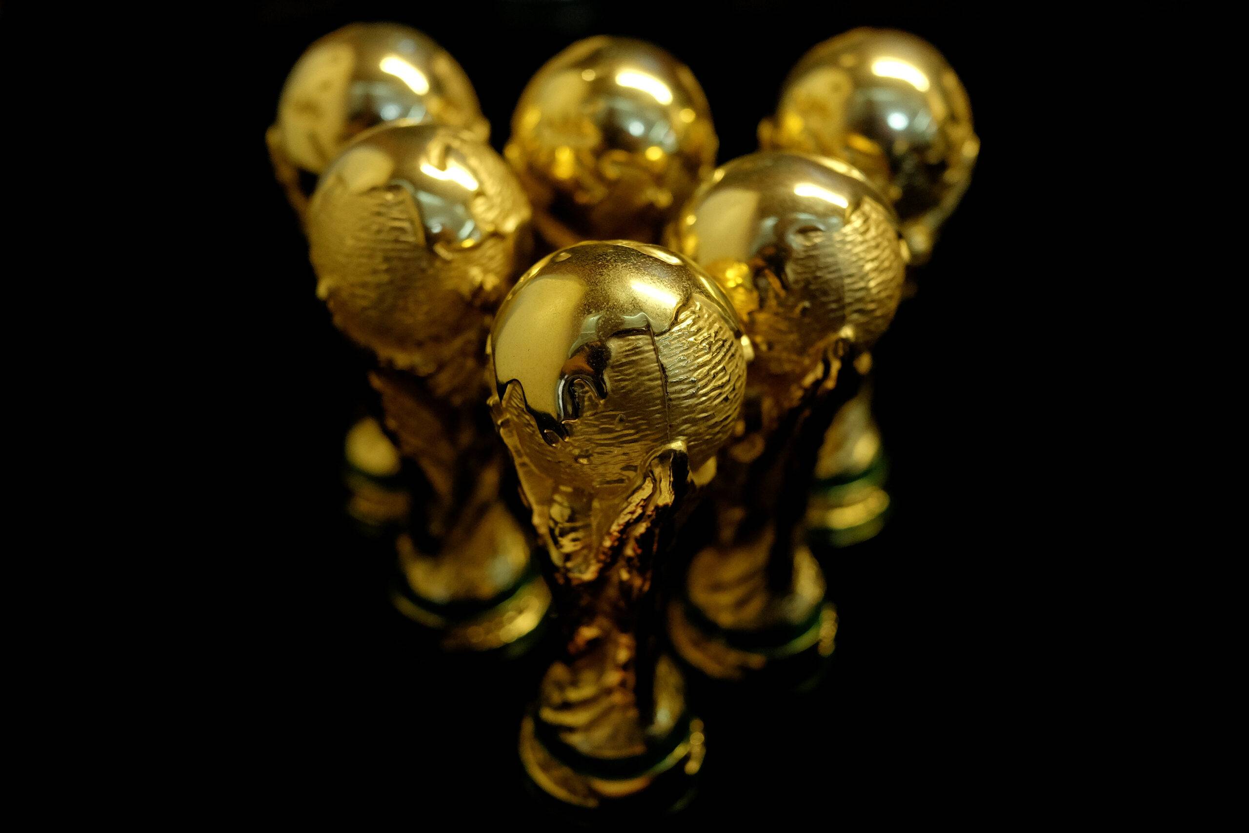 Mini World Cup trophies.