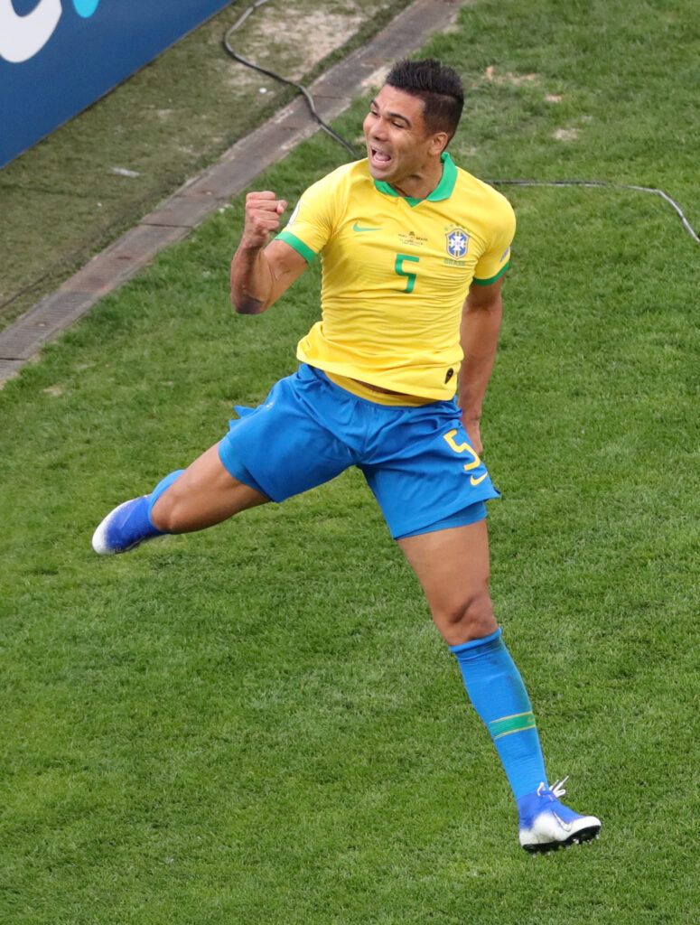 Brazil's Casemiro celebrates.
