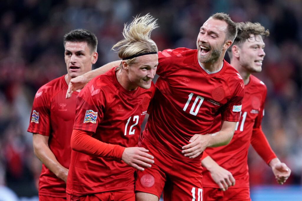 Christian Eriksen celebrates a Denmark goal