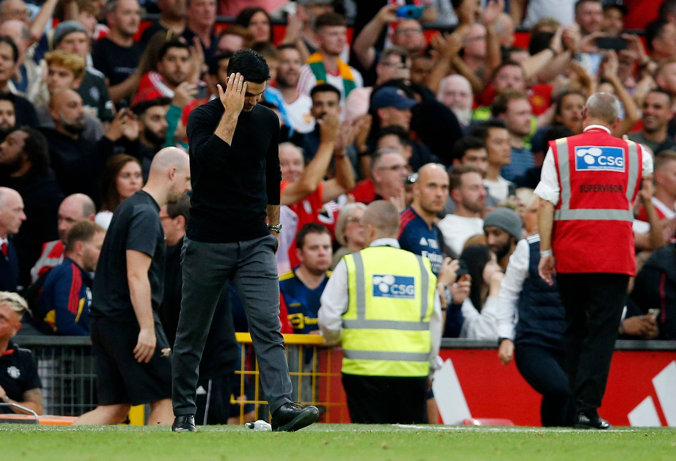 Arsenal manager Mikel Arteta reacts after the match