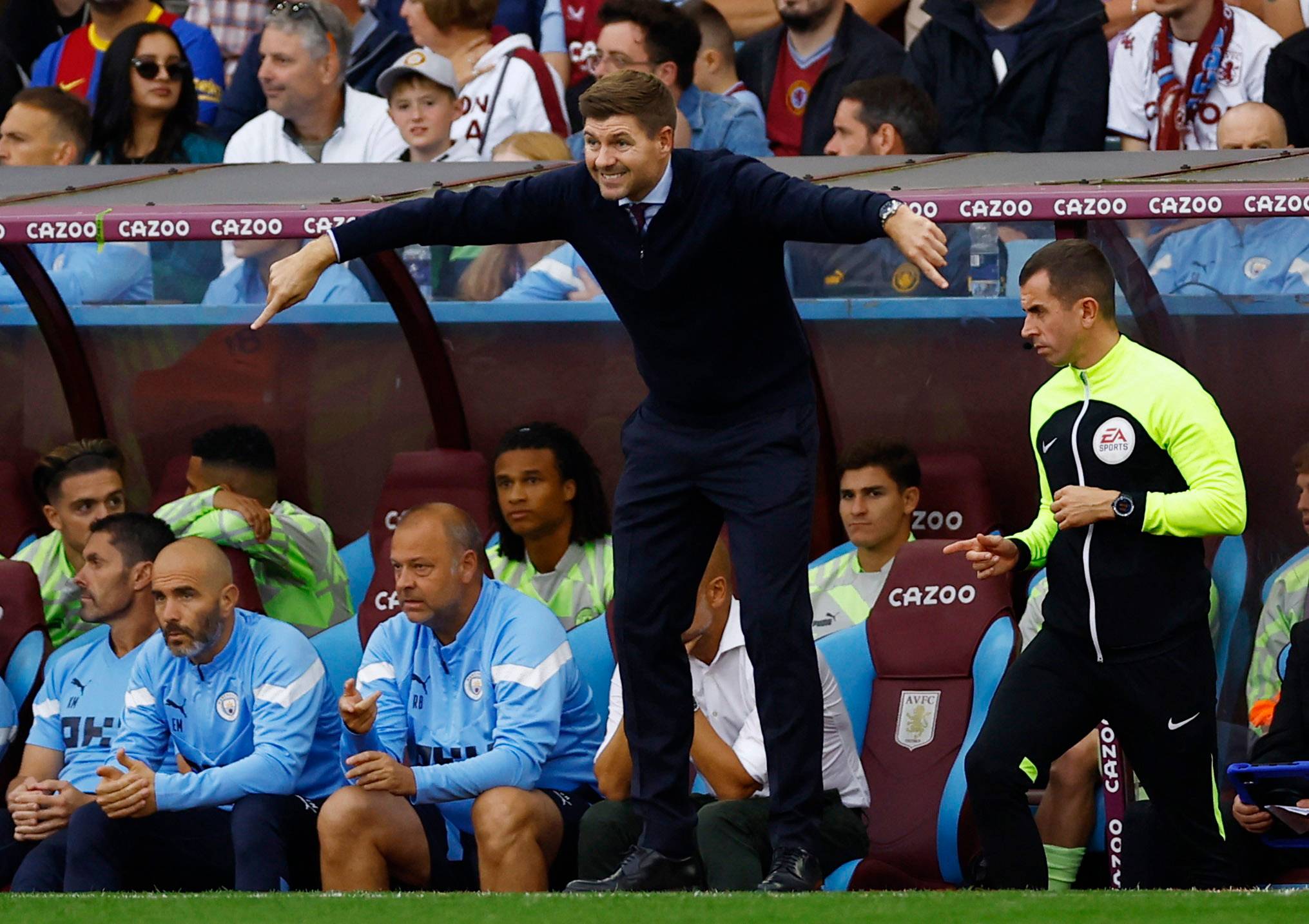 Aston Villa head coach Steven Gerrard reacts