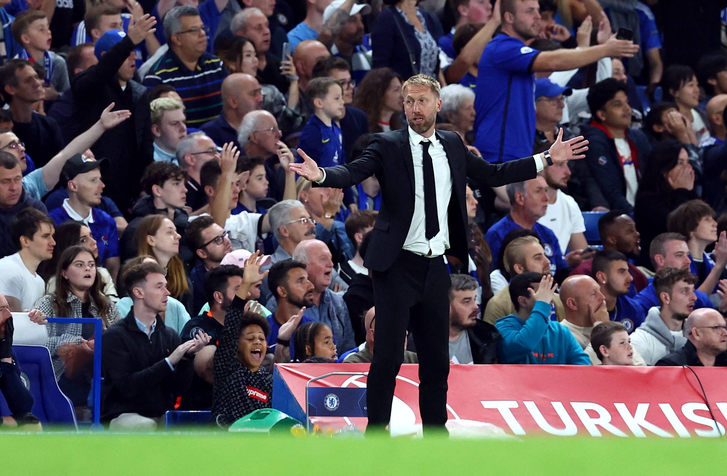 Chelsea manager Graham Potter reacts during Salzburg game