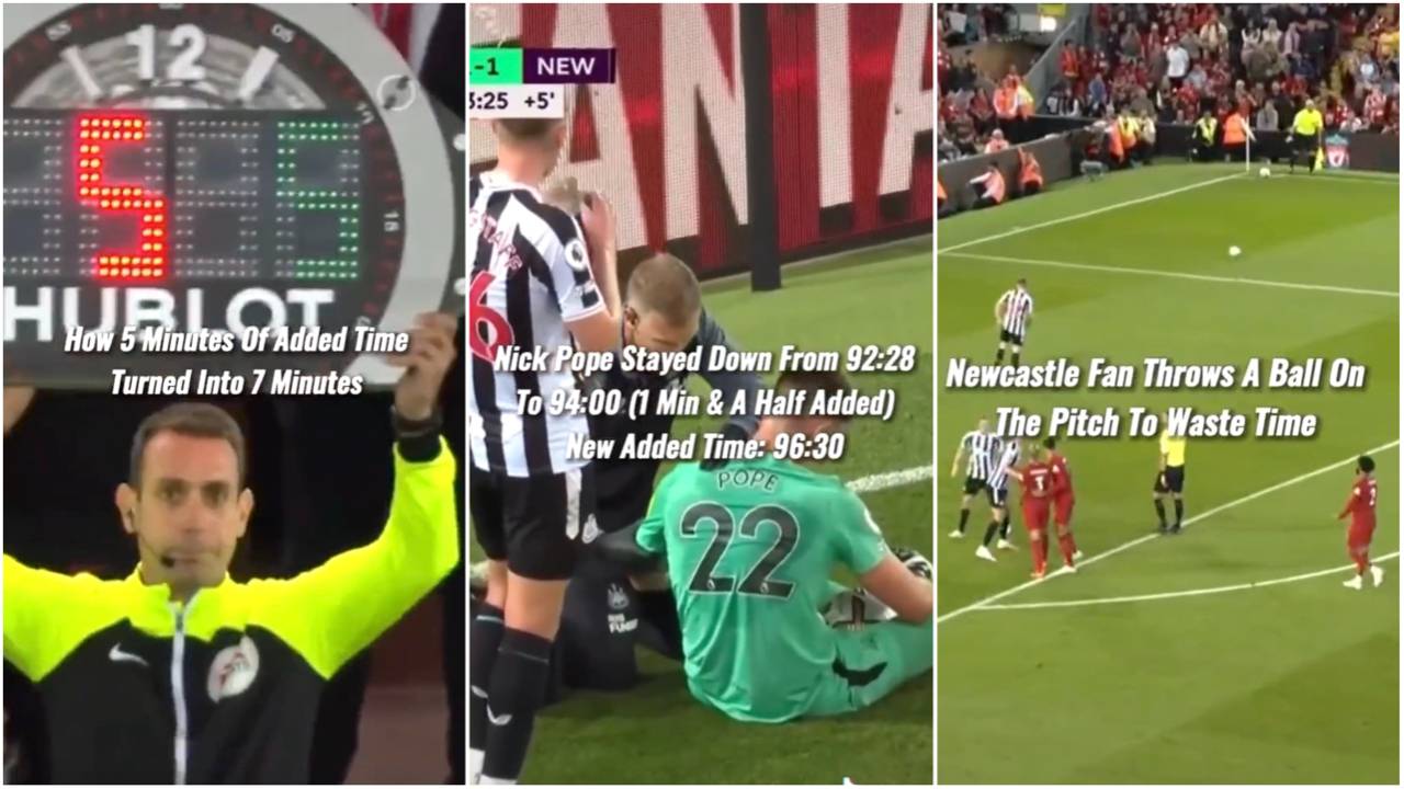 Video shows how five minutes of added time turned into seven during Liverpool 2-1 Newcastle