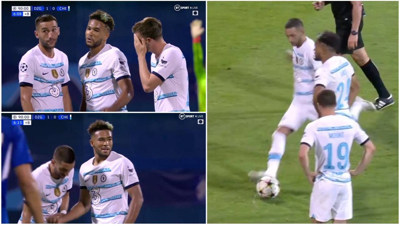 Reece James' reaction to Hakim Ziyech not letting him take late free-kick vs Dinamo Zagreb