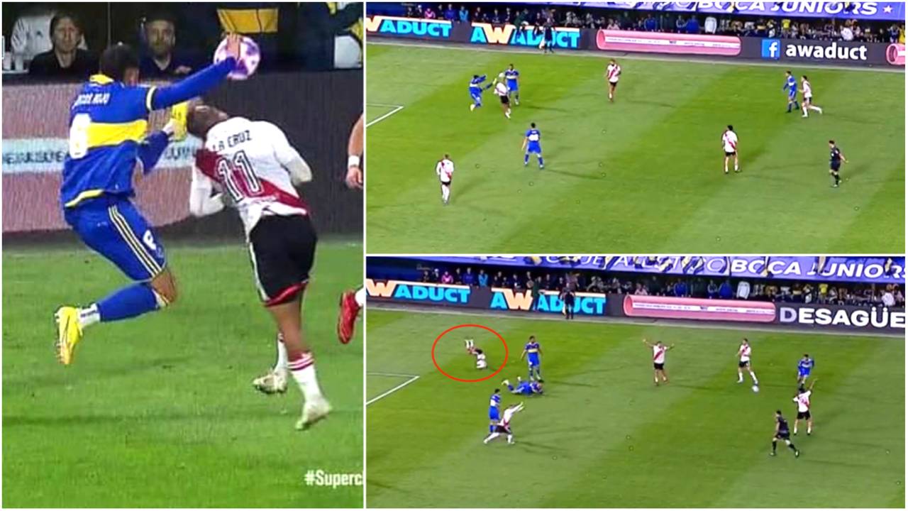 Marcos Rojo shown straight red for crazy tackle in final seconds of Boca Juniors v River Plate