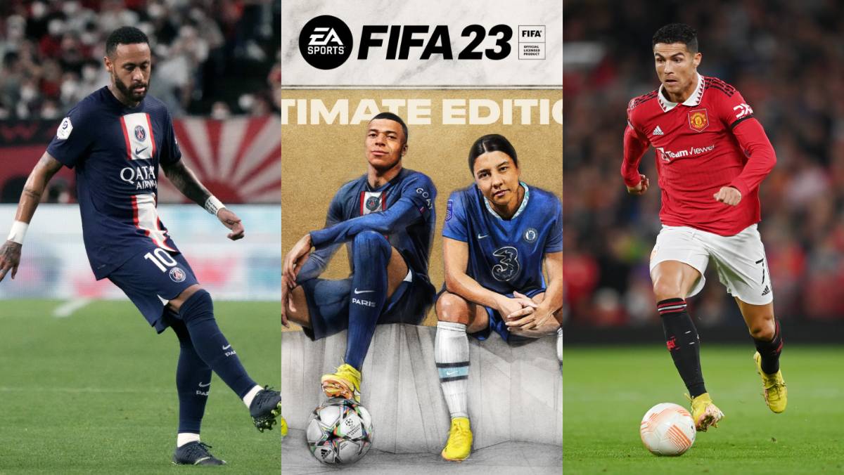 Neymar, Cristiano Ronaldo and FIFA 23 cover