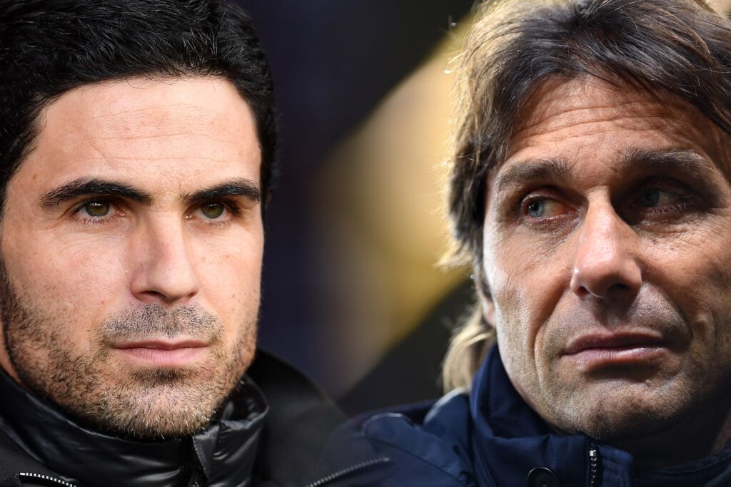 Mikel Arteta, Manager of Arsenal (L) and Antonio Conte, Manager of Tottenham Hotspur. Tottenham Hotspur