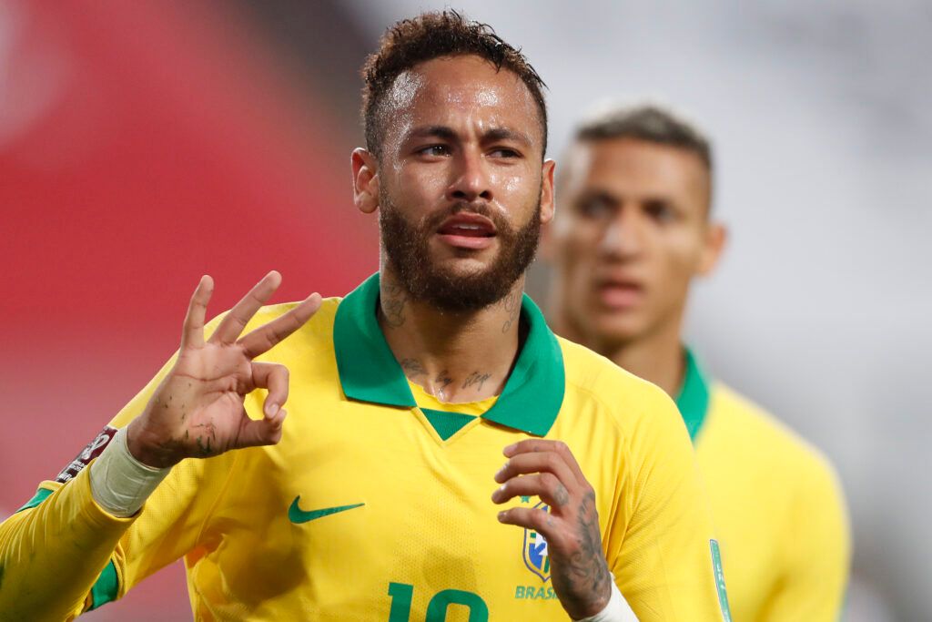 Neymar celebrates a goal for Brazil