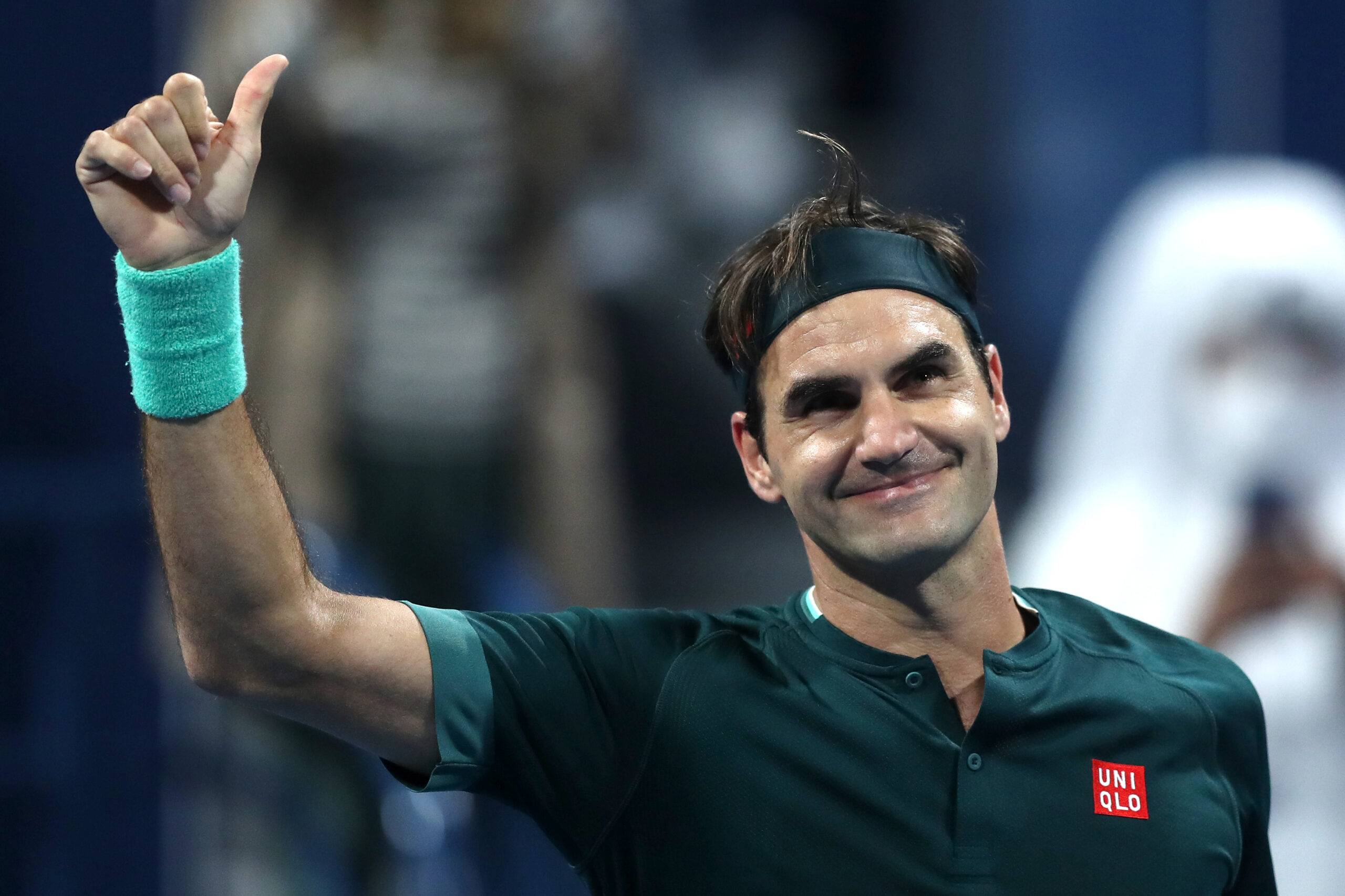 Roger Federer of Switzerland celebrates winning