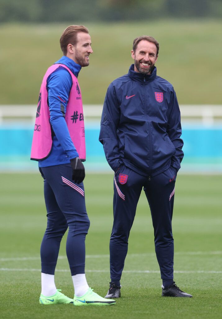 Harry Kane and Gareth Southgate in England training