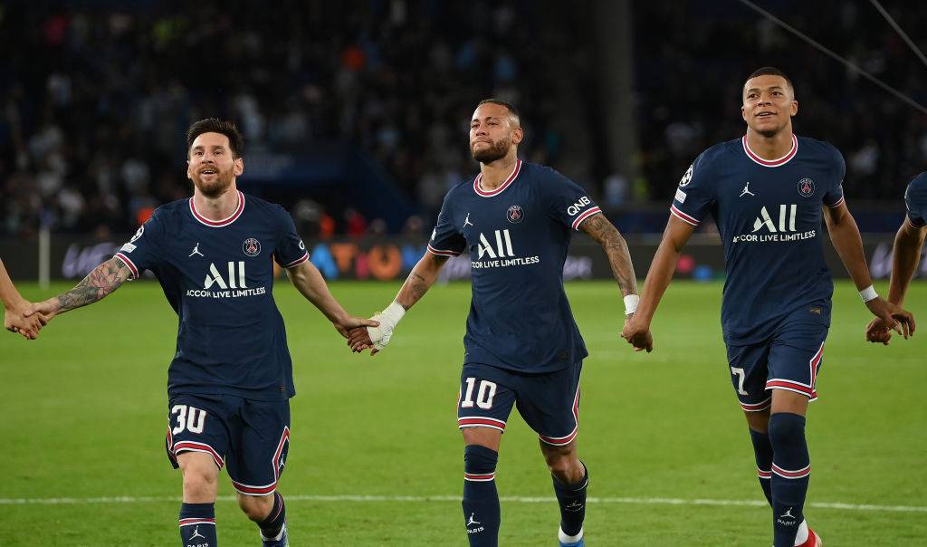 Lionel Messi, Neymar and Kylian Mbappe in action for PSG
