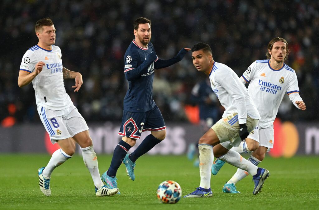 Lionel Messi of Paris Saint-Germain passes the ball 