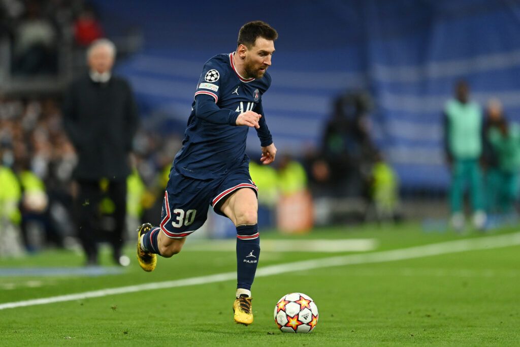 Lionel Messi of Paris Saint-Germain runs with the ball 