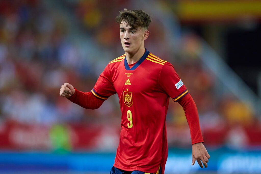 Gavi in action with the Spain national team