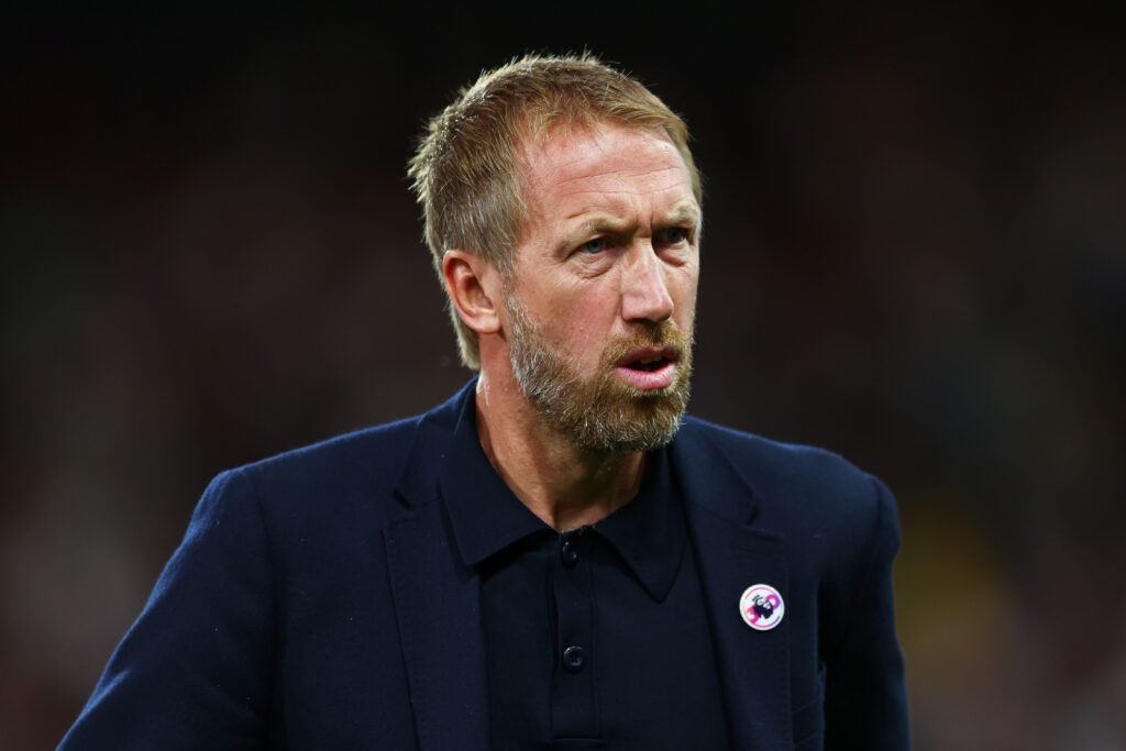 Graham Potter, Manager of Brighton & Hove Albion looks on