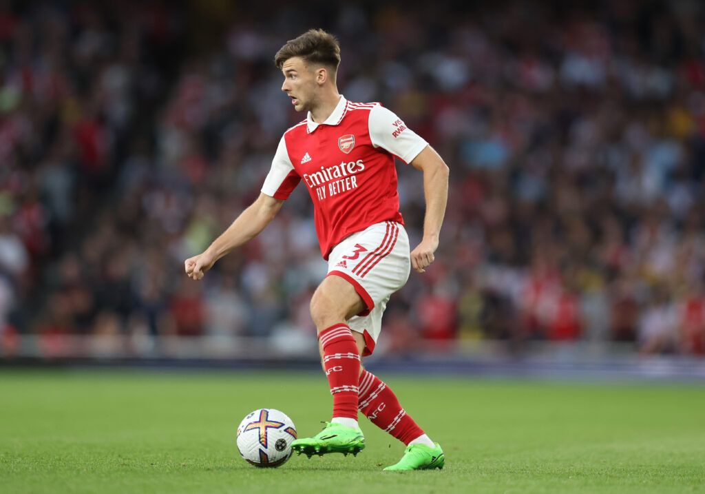 Kieran Tierney in action with Arsenal