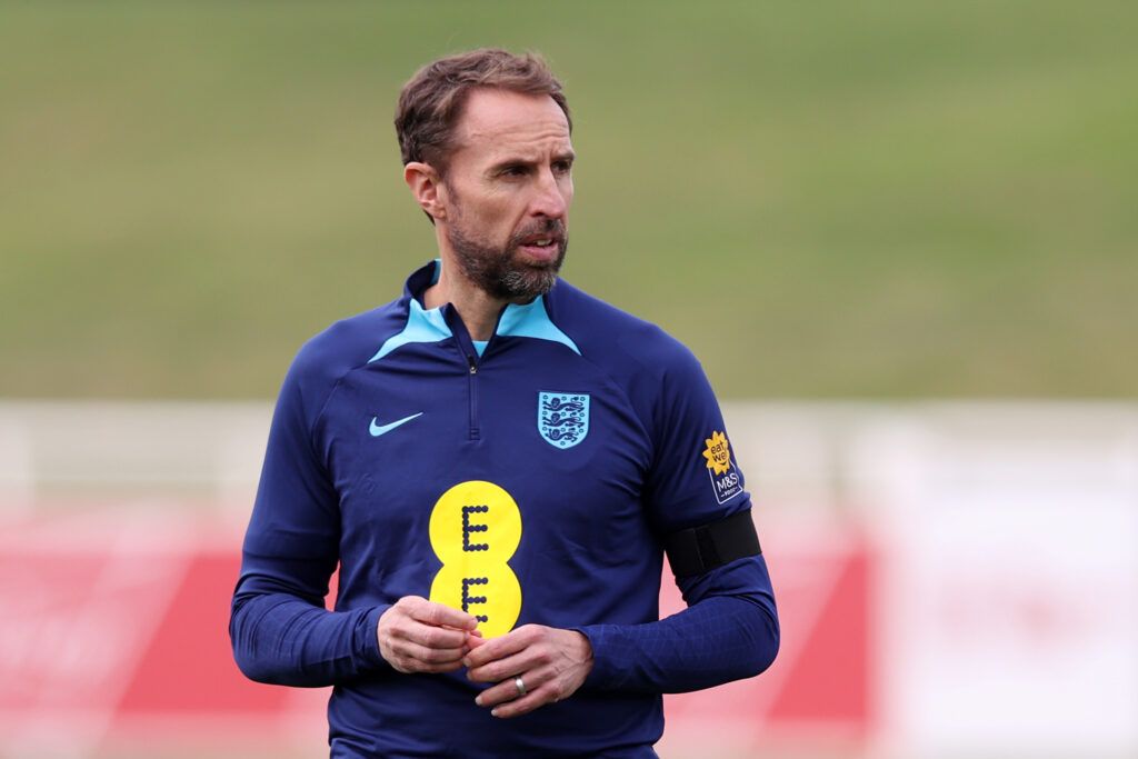 Gareth Southgate, Manager of England looks on during a training session 