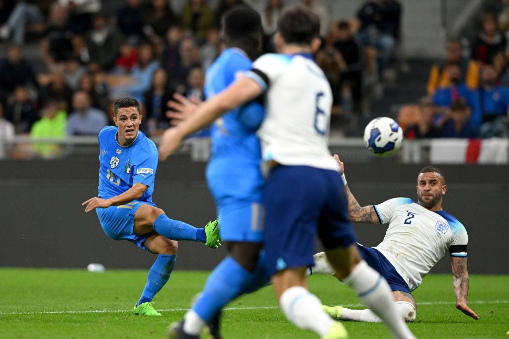 Giacamo Raspadori scores for Italy vs England