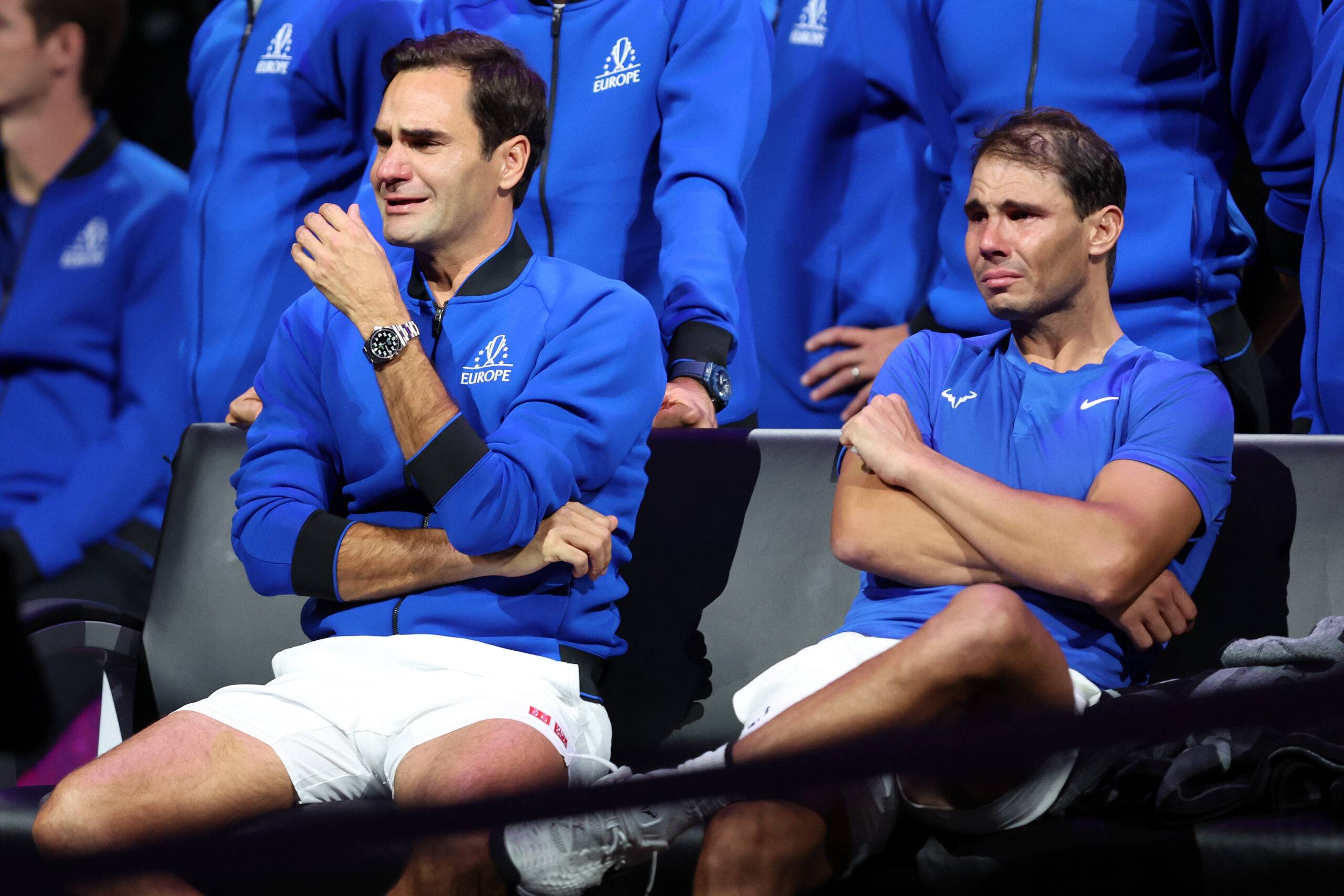 Roger Federer and Rafa Nadal cry