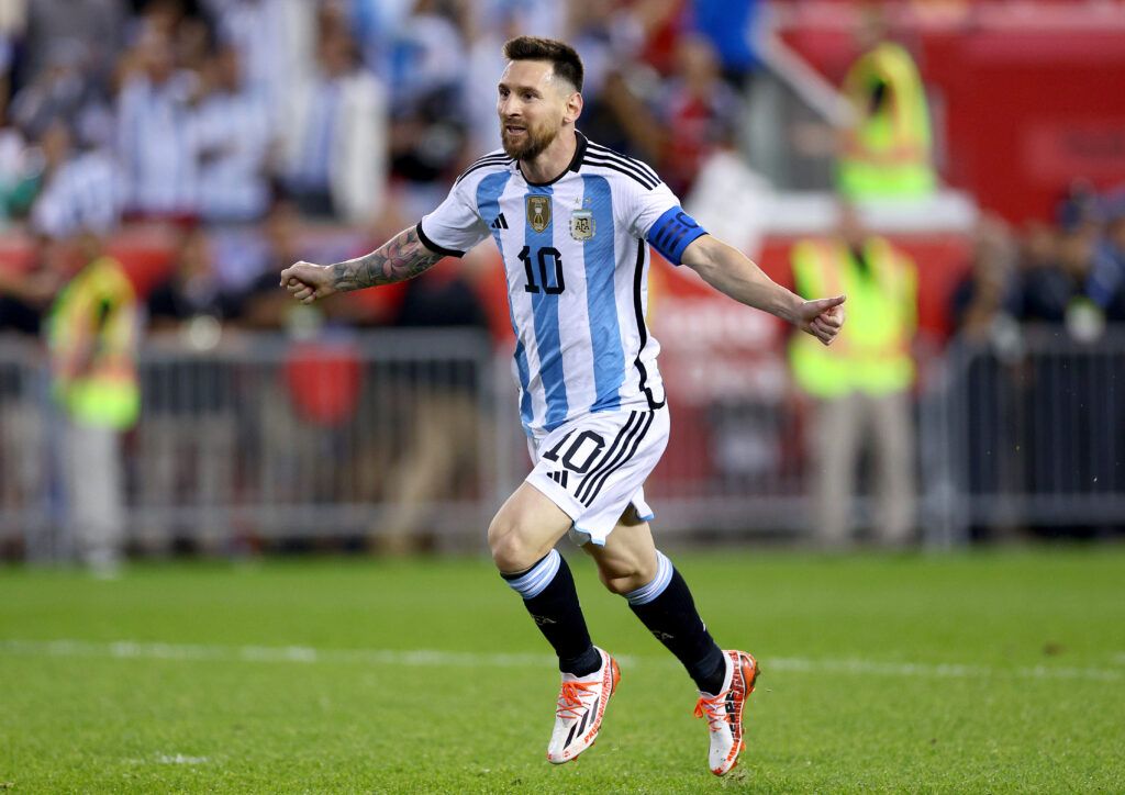 Lionel Messi celebrates Argentina goal