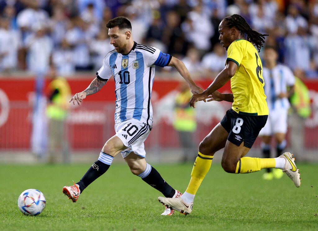 Lionel Messi on the ball vs Jamaica