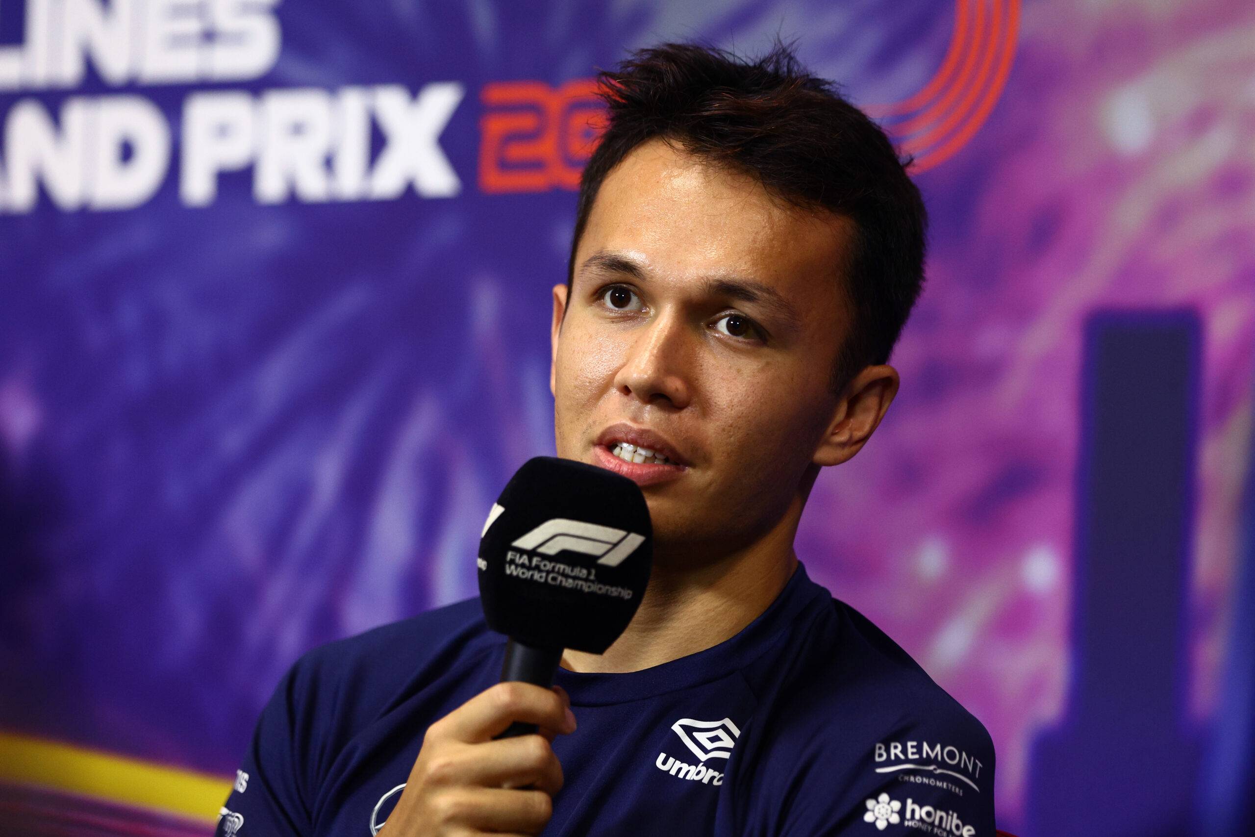 Alex Albon speaks to the press at the Singapore GP