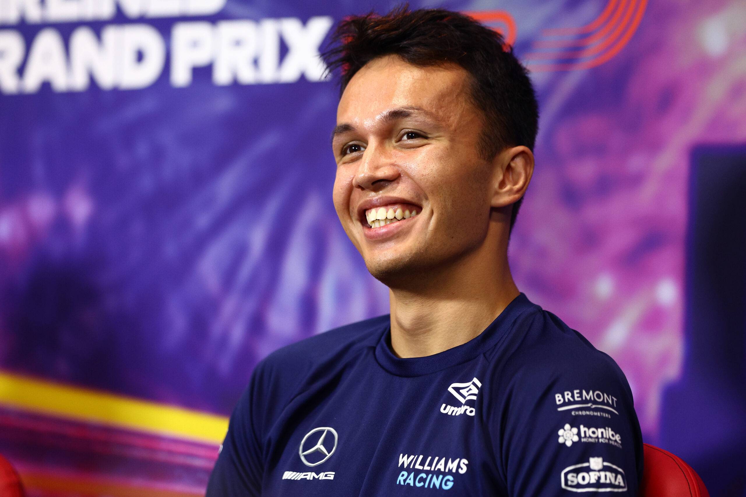 Alex Albon speaks to the press at the Singapore Grand Prix