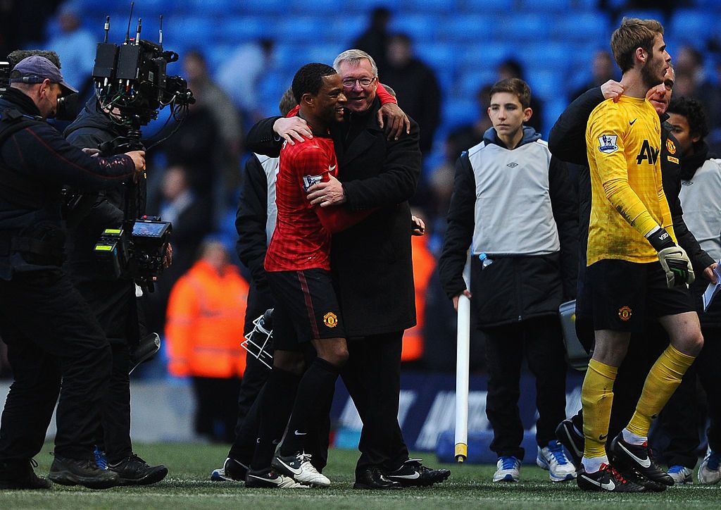 Sir Alex Ferguson and Patrice Evra at Manchester United