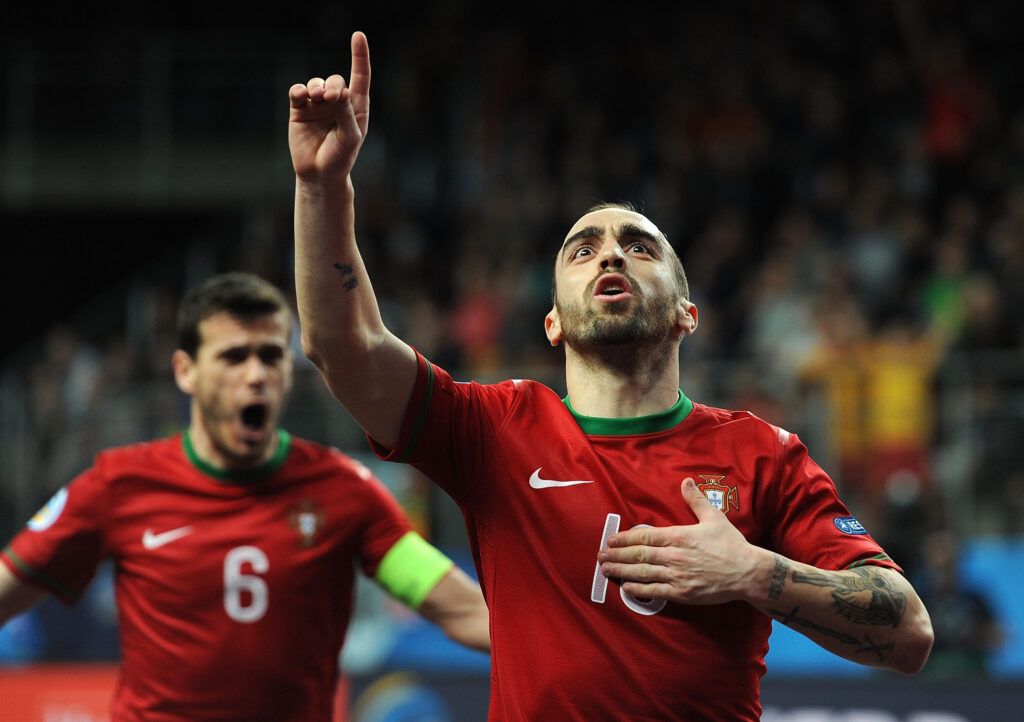 Ricardinho of Portugal celebrates a goal