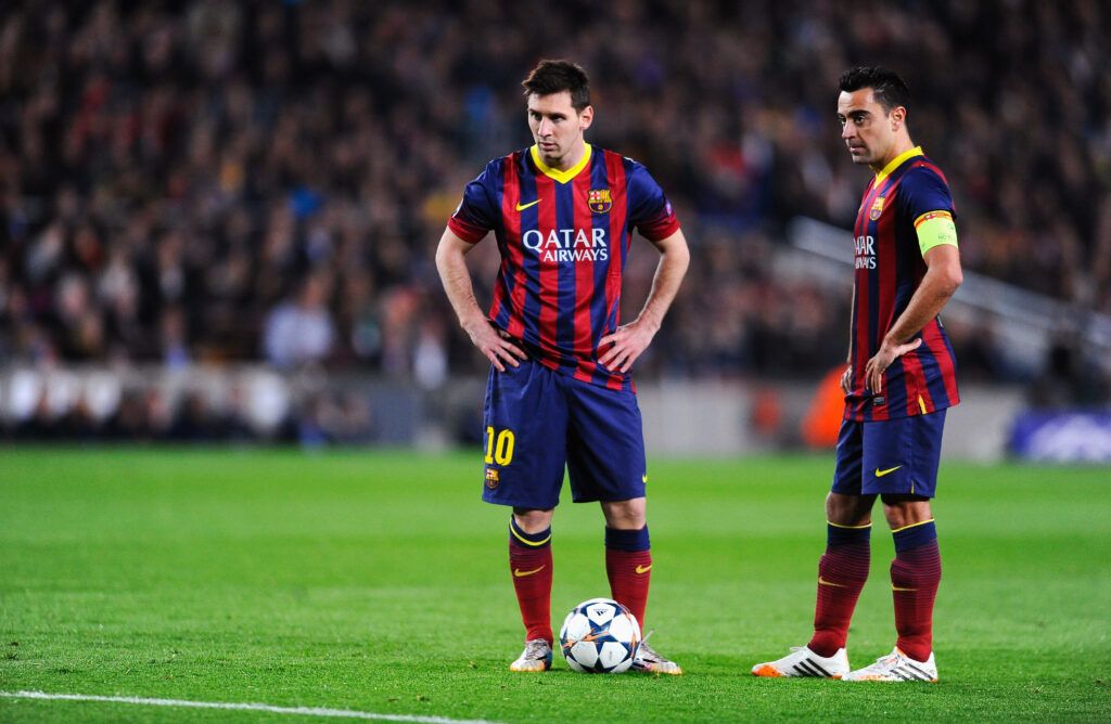 Lionel Messi and Xavi during their Barcelona days