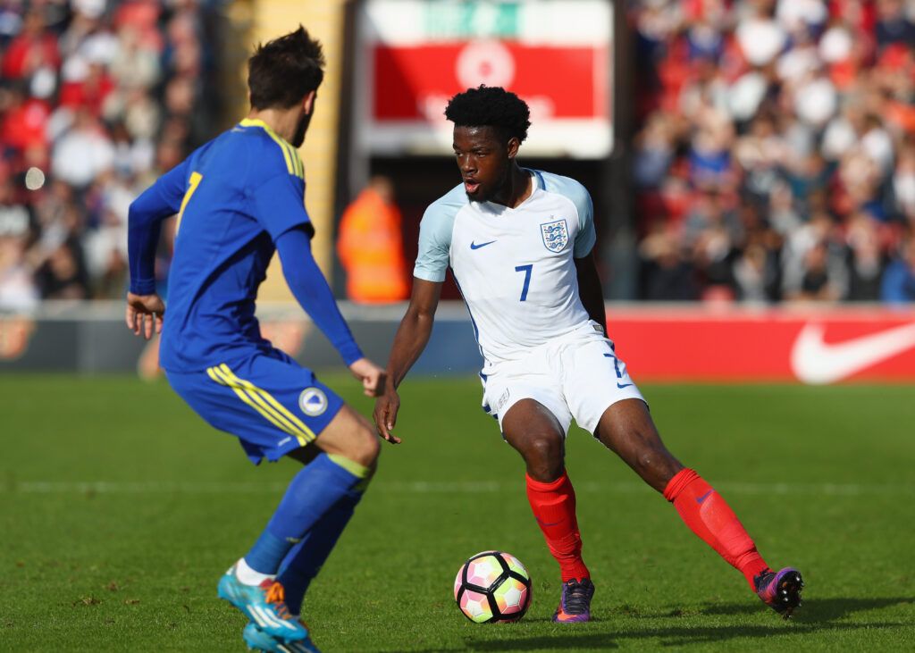 Josh Onomah in action with England U21 side