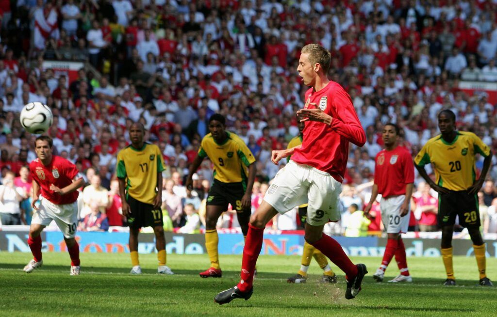 Peter Crouch takes a penalty for England
