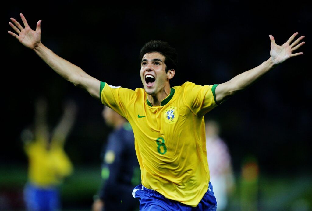 Kaka celebrates a goal for Brazil