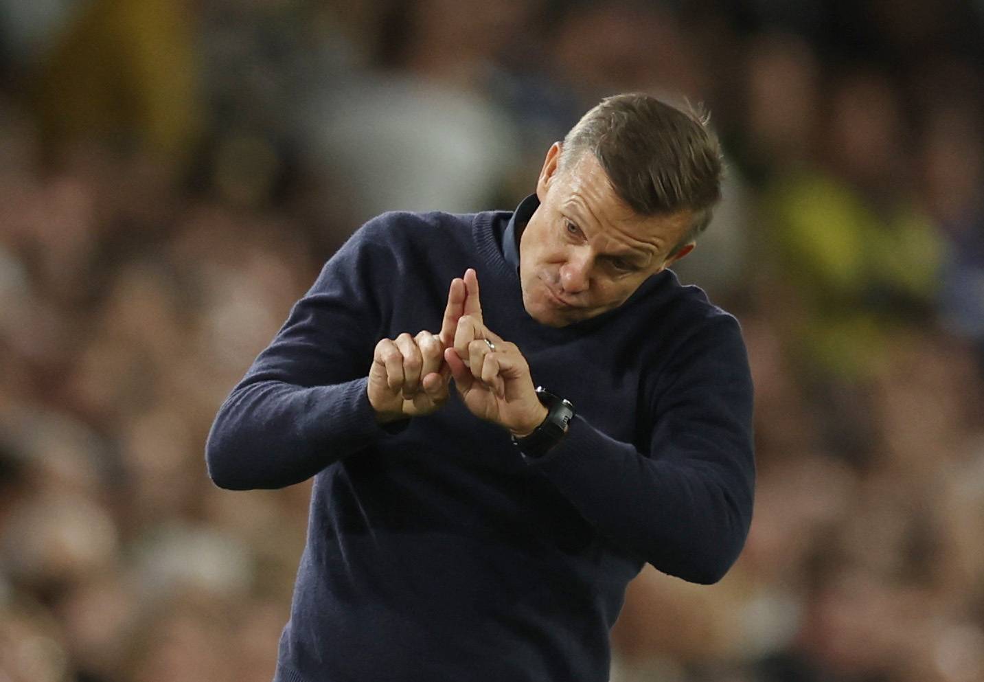 Leeds United manager Jesse Marsch gestures during Everton game