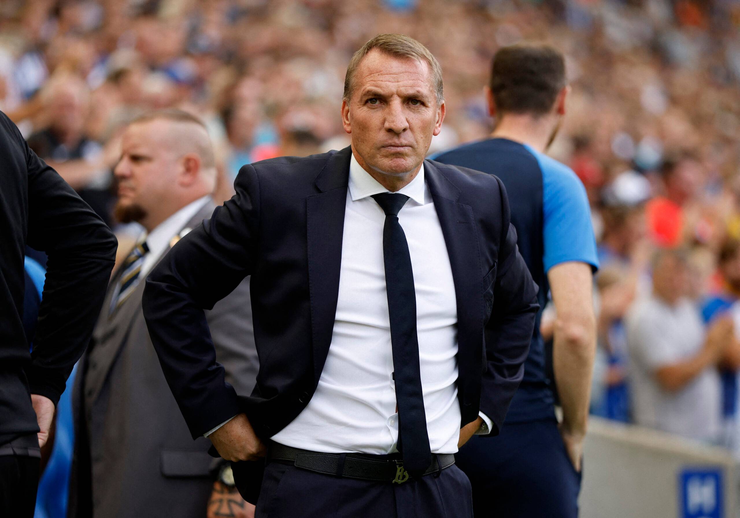 Leicester City boss Brendan Rodgers staring into the distance