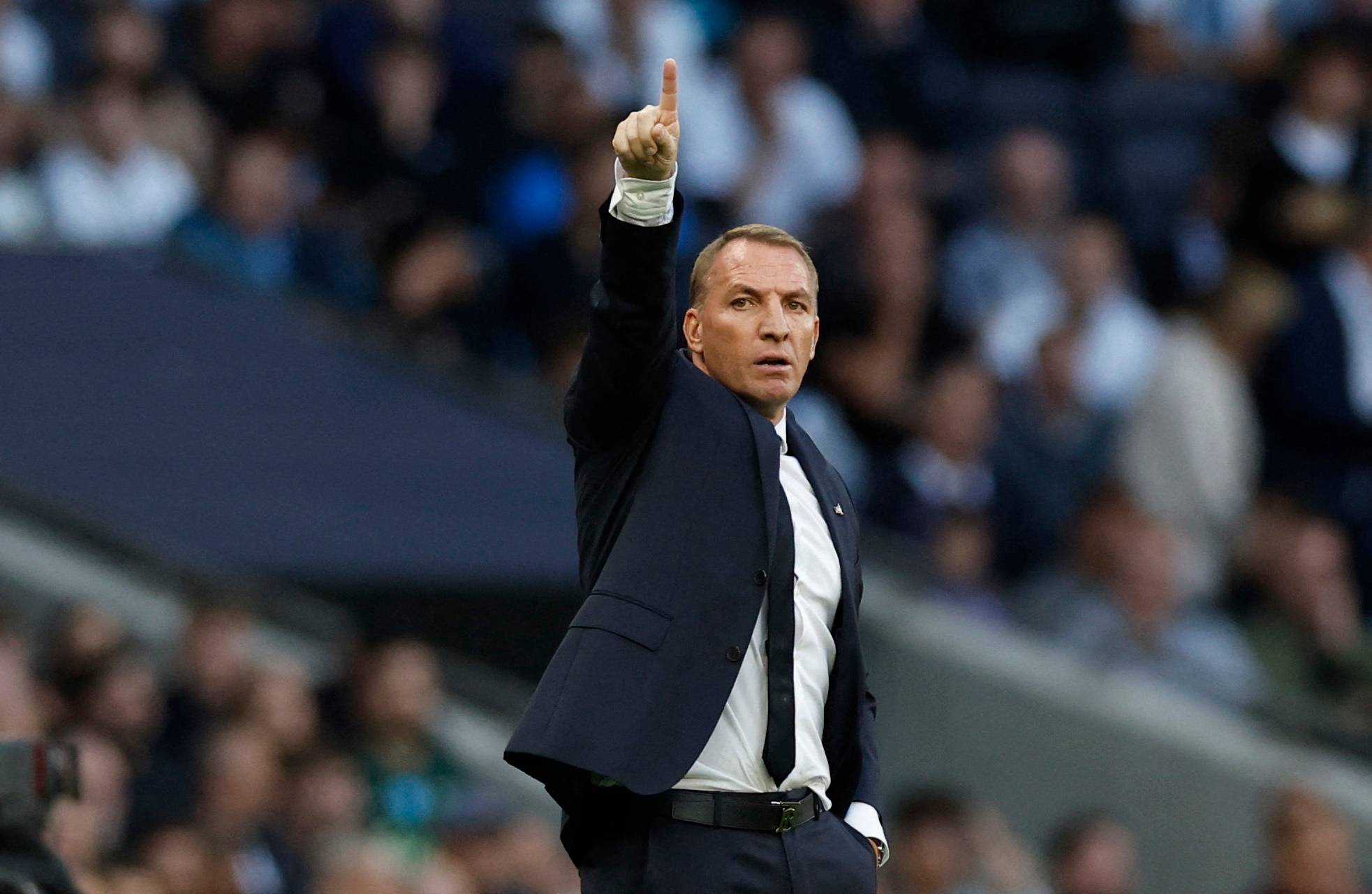 Leicester City manager Brendan Rodgers pointing during Tottenham match