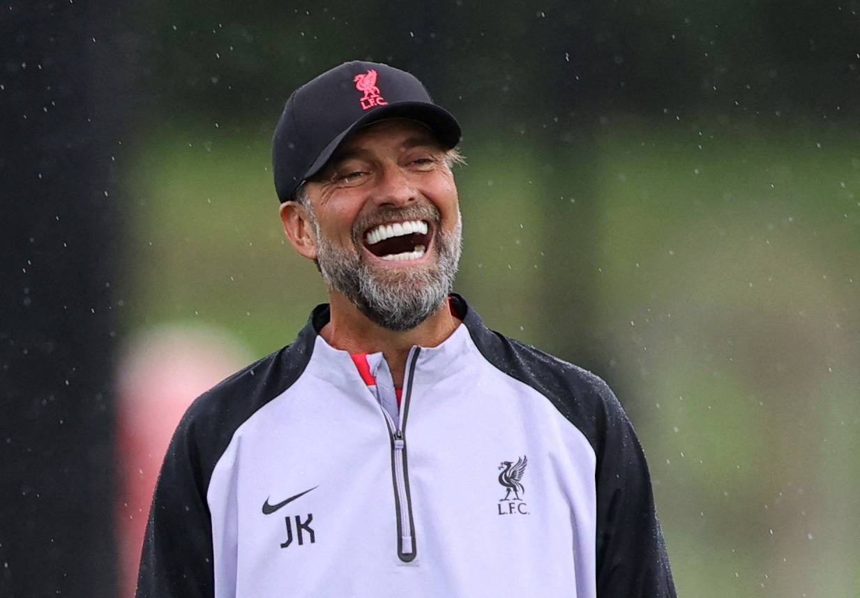 Liverpool manager Jurgen Klopp smiling during training