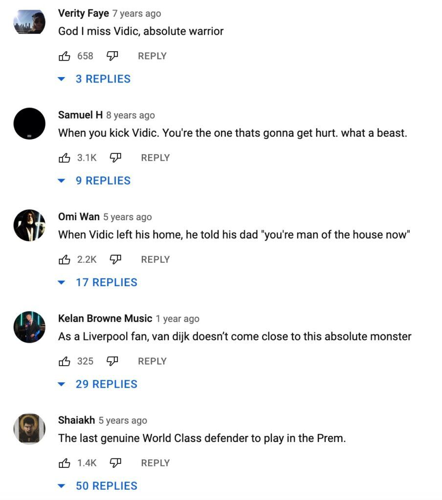 Fans praised Vidic in the comments.