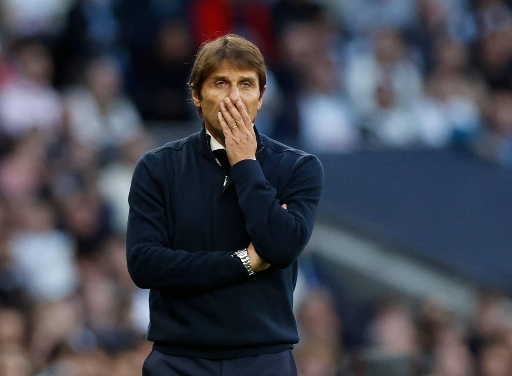 Tottenham Hotspur manager Antonio Conte watches on in Premier League game