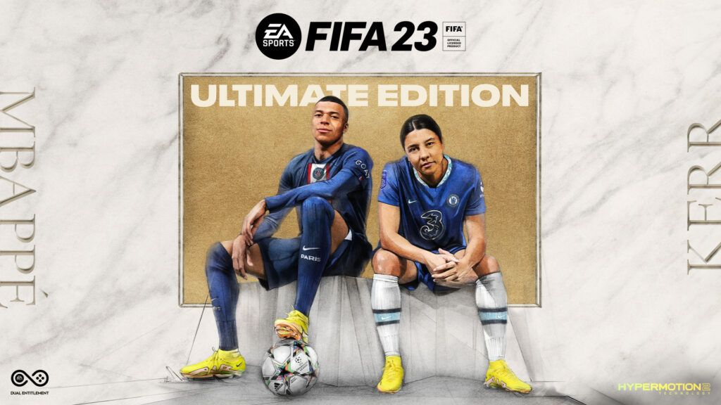 FIFA 23 Ultimate Edition cover with Sam Kerr and Kylian Mbappe