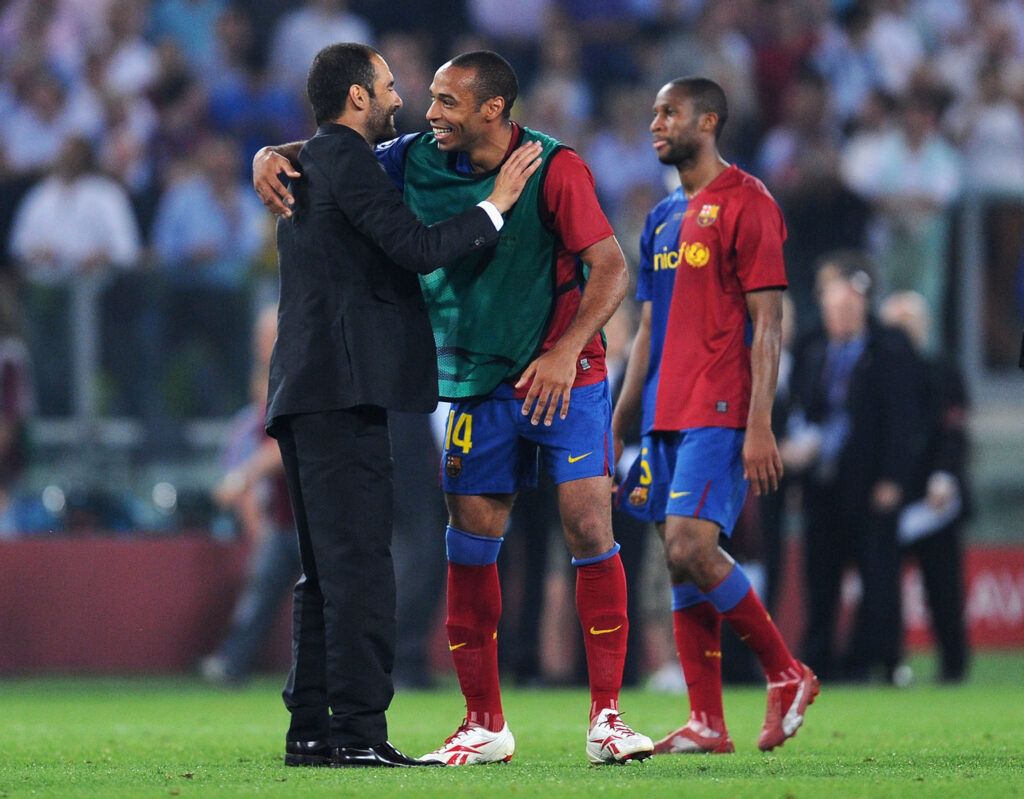 Thierry Henry and Pep Guardiola at the 2009 Champions League final