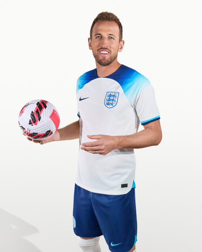 Harry Kane models the England World Cup 2022 Home Kit